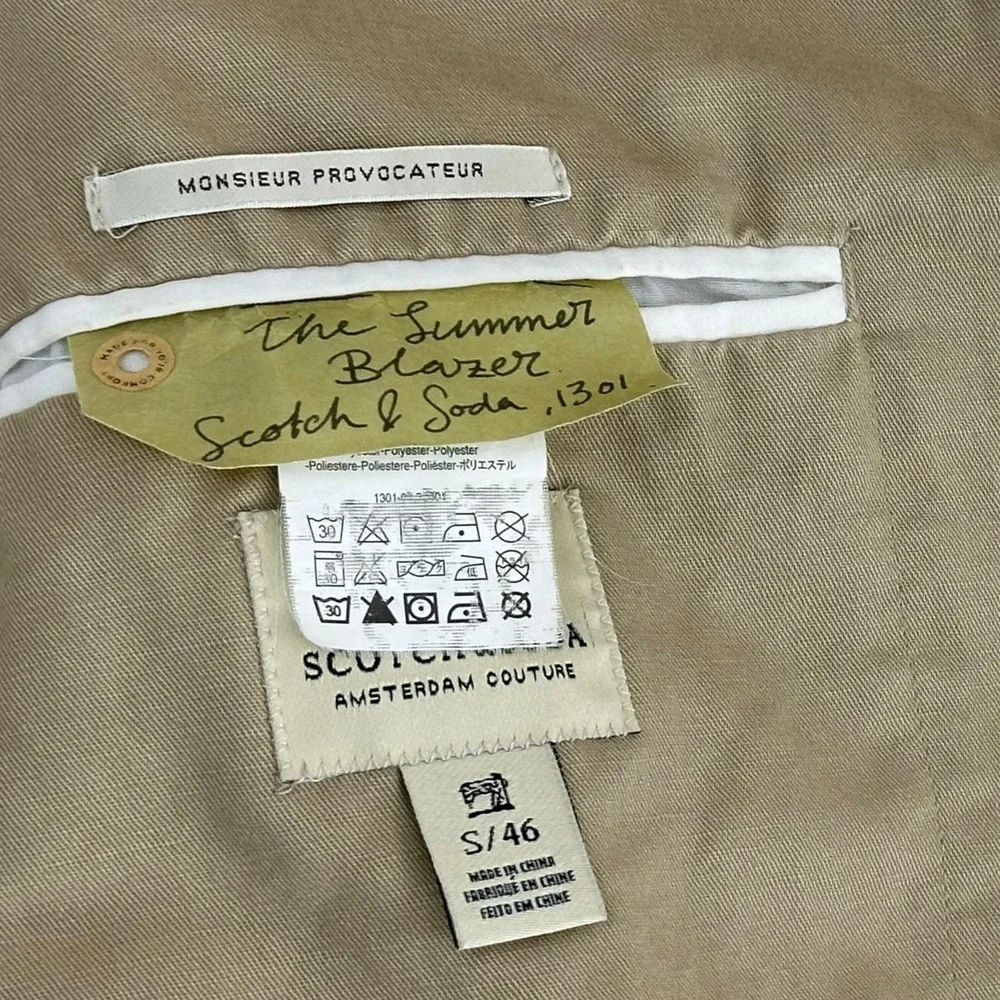 Scotch & Soda The Summer Blazer Mens Size Small Beige Cotton Linen Casual Jacket